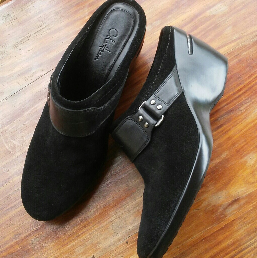 Cole Haan Clogs Mules Wedges Black Suede Leather 7